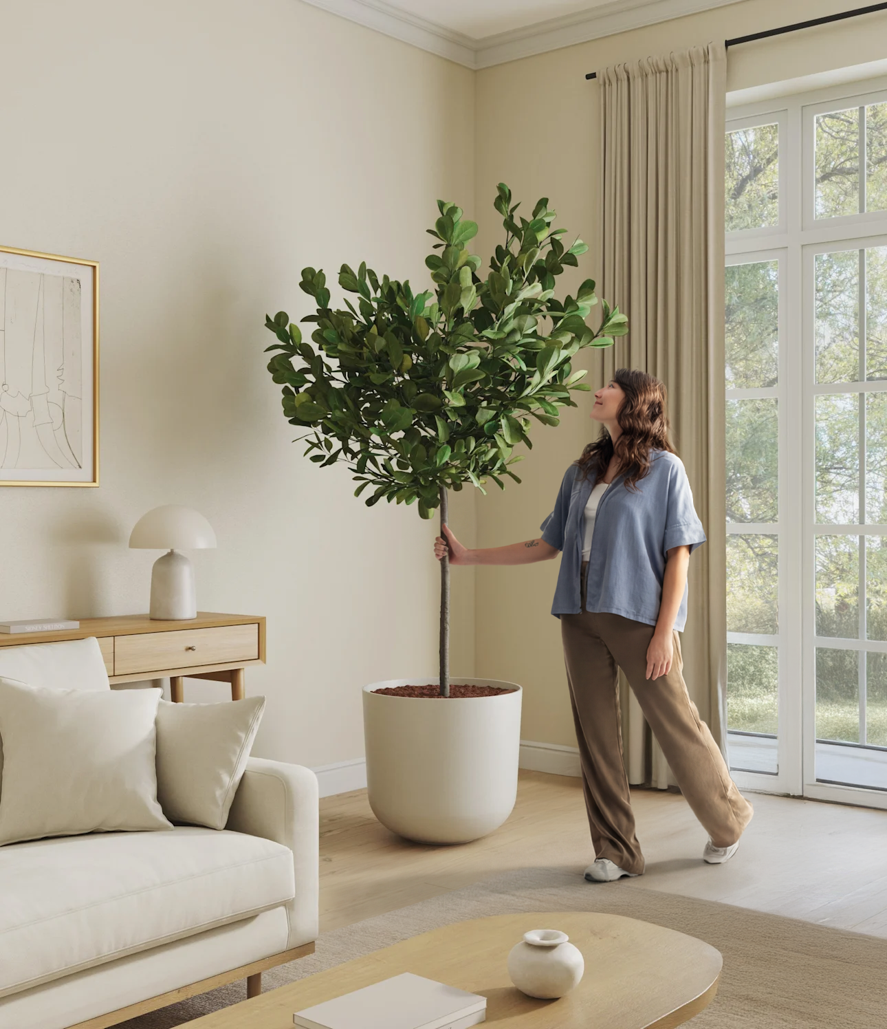 Self-watering trees in living room
